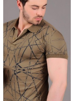 Polo Yaka Desenli Haki T-Shirt