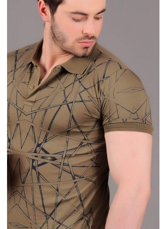 Polo Yaka Desenli Haki T-Shirt