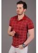 Polo Yaka Beyaz Kareli Kırmızı T-Shirt