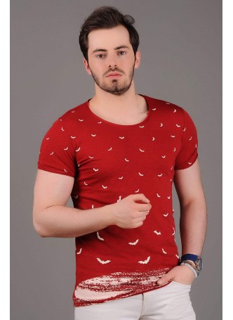 Yarasa Desenli Kırmızı T-Shirt