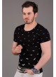 Yarasa Desenli Siyah T-Shirt