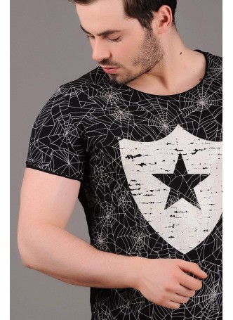 Yıldız Baskılı Siyah T-Shirt