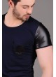 Omuz Deri Detay Lacivert T-Shirt