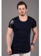 Omuz Deri Detay Lacivert T-Shirt
