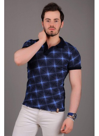 Turkuaz Yıldız Desenli Lacivert T-Shirt