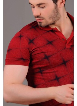 Lacivert Yıldız Desenli Kırmızı T-Shirt