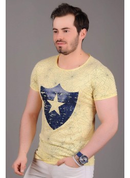 Yıldız Baskılı Sarı T-Shirt