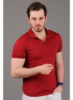 Damla Desenli Polo Yaka Kırmızı T-Shirt