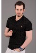 Damla Desenli Polo Yaka Siyah T-Shirt
