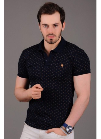 Damla Desenli Polo Yaka Lacivert T-Shirt