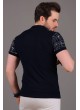 Çizgili Desenli Polo Yaka Lacivert T-Shirt