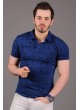 Çizgili Desenli Polo Yaka Mavi T-Shirt