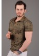 Çizgili Desenli Polo Yaka Haki T-Shirt