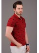 Çizgili Desenli Polo Yaka Kırmızı T-Shirt