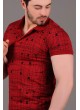 Çizgili Desenli Polo Yaka Kırmızı T-Shirt
