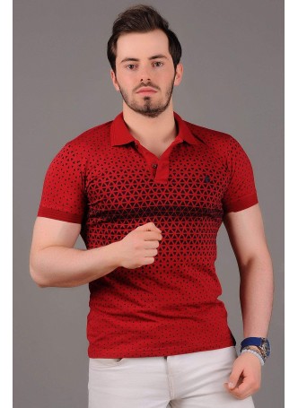 Siyah Desenli Polo Yaka Kırmızı T-Shirt
