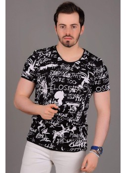 Yazılı Baskı Siyah T-shirt