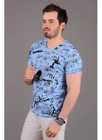 Yazılı Baskı Açık Mavi T-shirt