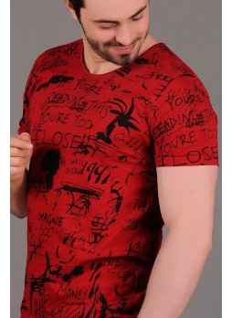 Yazılı Baskı Kırmızı T-shirt 