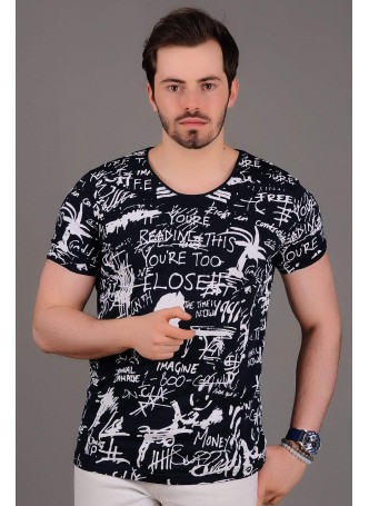 Yazılı Baskı Lacivert T-shirt