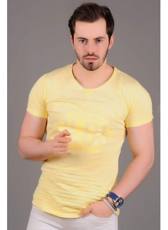 Ön Tırtıklı Parlak Baskılı Sarı T-shirt