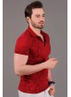 Çizgili Desenli Polo Yaka Kırmızı T-shirt