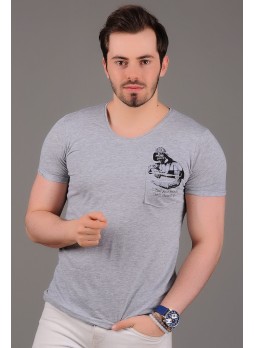 Darth Vader Baskılı Cepli Gri T-Shirt