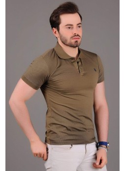 Noktacıklı Polo Yaka Haki T-shirt