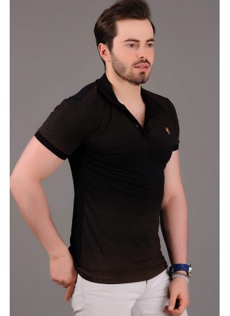 Noktacıklı Polo Yaka Siyah T-shirt