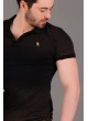 Noktacıklı Polo Yaka Siyah T-shirt