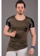 Omuz Deri Detay Haki T-Shirt