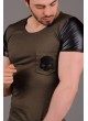 Omuz Deri Detay Haki T-Shirt