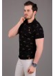 Bisiklet Desenli Polo Yaka Siyah T-sihrt