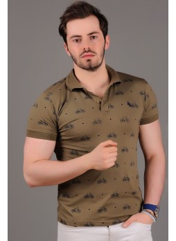 Bisiklet Desenli Haki T-shirt 
