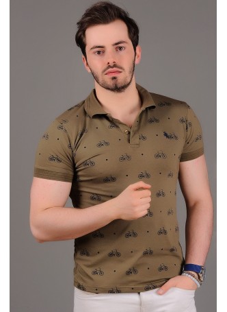 Bisiklet Desenli Haki T-shirt 