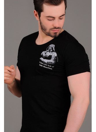 Darth Vader Baskılı Cepli Siyah T-Shirt