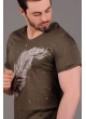 Tüy Baskılı Kapşonlu Haki T-Shirt