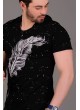 Tüy Baskılı Kapşonlu Siyah T-Shirt