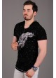Tüy Baskılı Kapşonlu Siyah T-Shirt