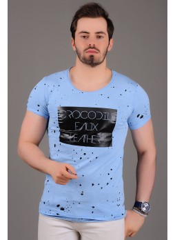 Benekli Baskılı Turkuaz T-Shirt