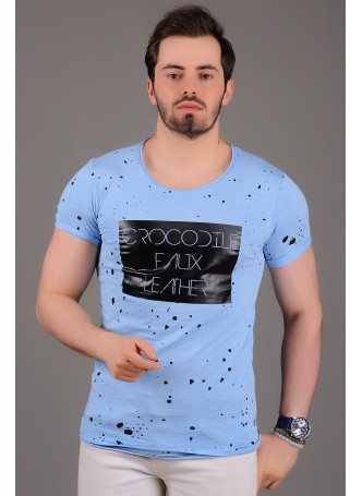 Benekli Baskılı Turkuaz T-Shirt