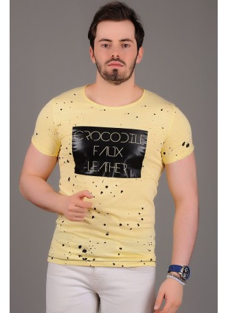Benekli Baskılı Sarı T-Shirt