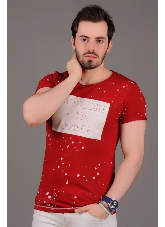 Benekli Baskılı Kırmızı T-Shirt
