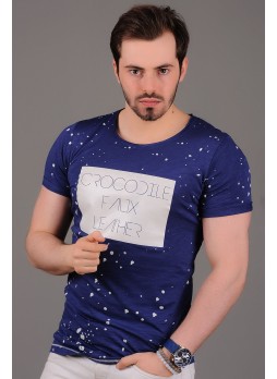 Benekeli Baskılı Lacivert T-Shirt