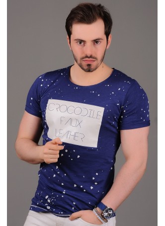 Benekeli Baskılı Lacivert T-Shirt