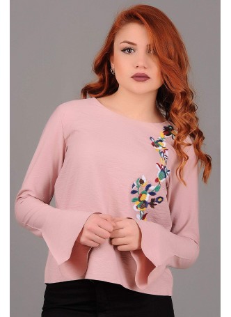 Kolları Salaş Çiçek motifli Pudra Bluz