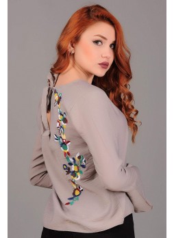 Kolları Salaş Çiçek Motifli Kahve Bluz
