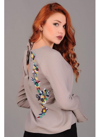 Kolları Salaş Çiçek Motifli Kahve Bluz