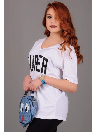 Super Baskılı V Yaka Beyaz T-shirt