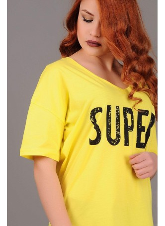 Super Baskılı V Yaka Sarı T-shirt